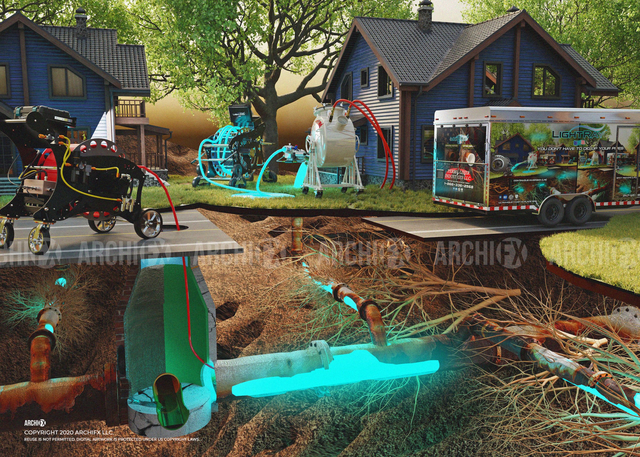 Industrial marketing render with metallic finishes and staged lighting