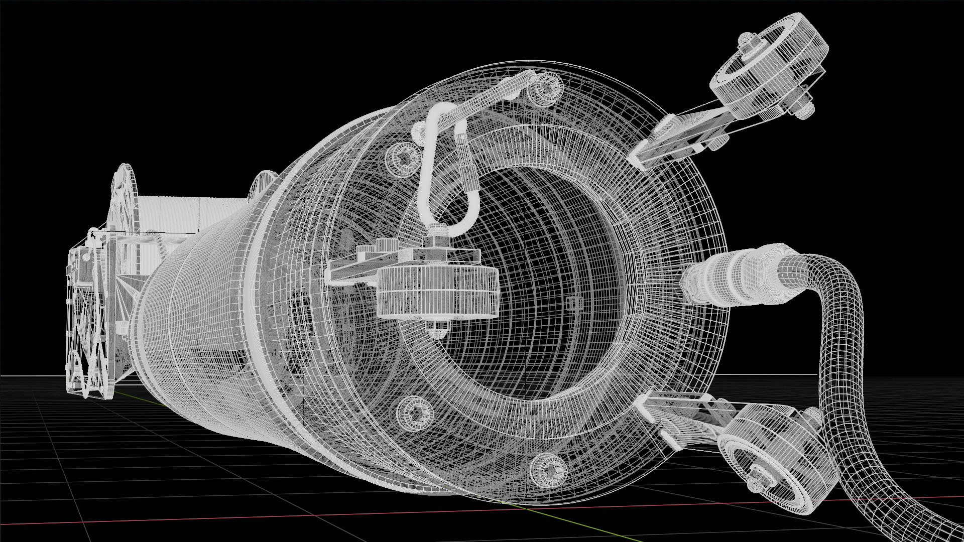 CAD linework showing sectional packer geometry before final rendering