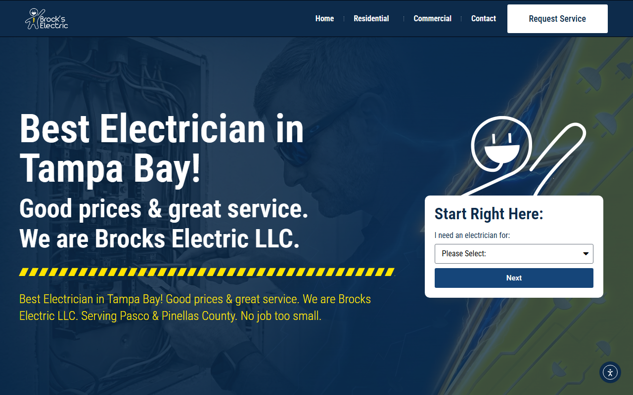 Live preview of the Brock's Electric public WordPress marketing site, desktop preview