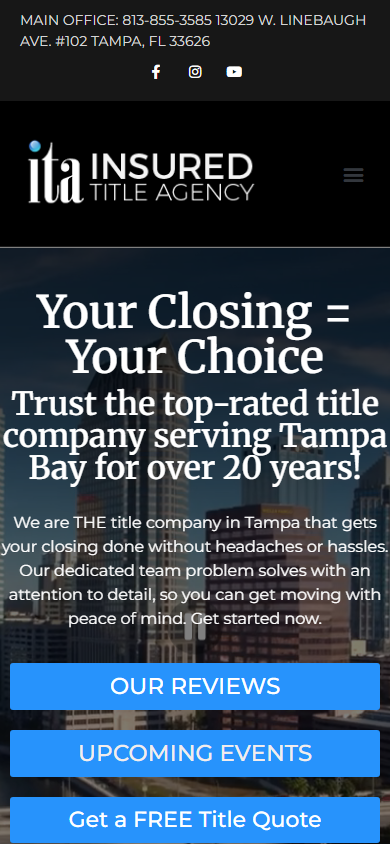 Live preview of the Insured Title Agency public WordPress marketing site, mobile preview